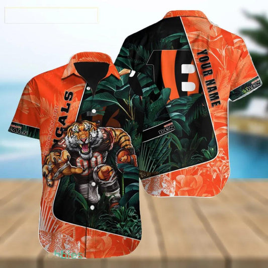 Custom Cincinnati Bengals NFL Aloha Logo Hawaiian Shirt, NFL Hawaiian Shirt Moonbestprint