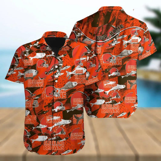 Custom Cleveland Browns NFL Fish Tropical Hawaiian Shirt, NFL Hawaiian Shirt Moonbestprint