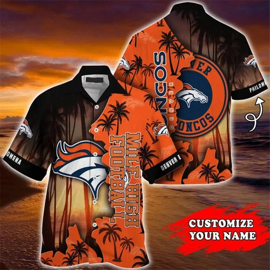 Custom Denver Broncos NFL Tropical Island Hawaiian Shirt, NFL Hawaiian Shirt Moonbestprint