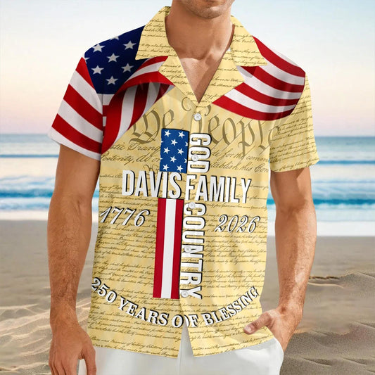 Custom Family Name Patriotic American Flag, 250 Years of Blessing God Hawaii Shirt 2, 250th Anniversary Gift Moonbestprint