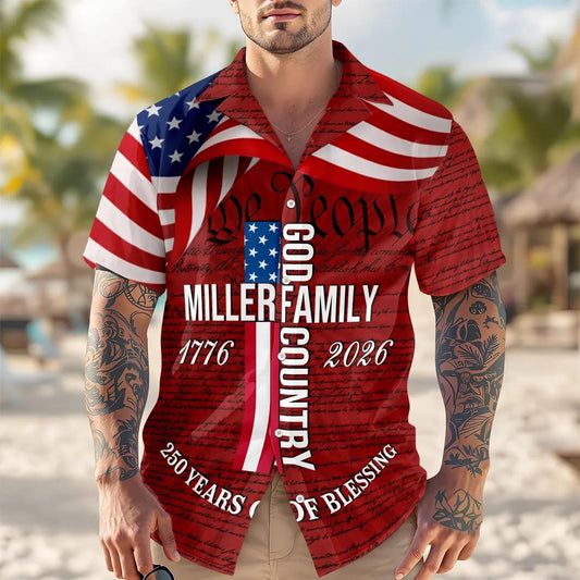 Custom Family Name Patriotic American Flag, 250 Years of Blessing God Hawaii Shirt 3, 250th Anniversary Gift Moonbestprint