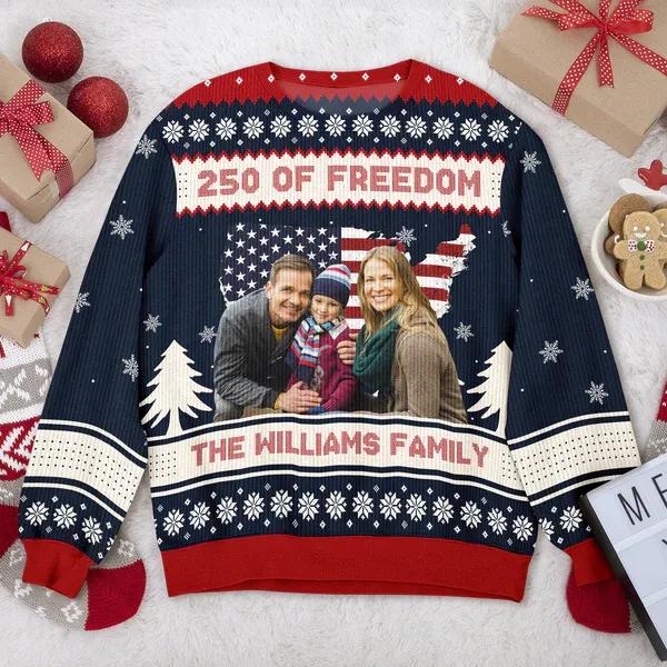 Custom Family Photo 250 Years Of Freedom America Ugly Sweater, 250th Anniversary Shirt, 250th Anniversary Gift Moonbestprint