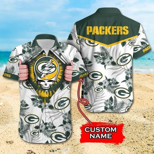 Custom Green Bay Packers Grateful Dead Hawaiian Shirt, NFL Hawaiian Shirt Moonbestprint