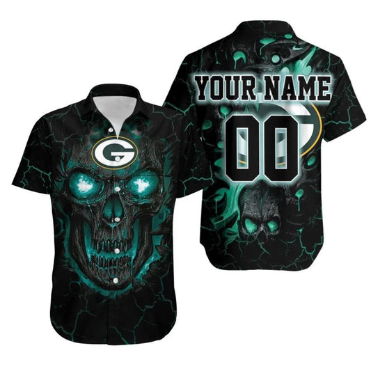 Custom Green Bay Packers Lava Skull Hawaiian Shirt, NFL Hawaiian Shirt Moonbestprint