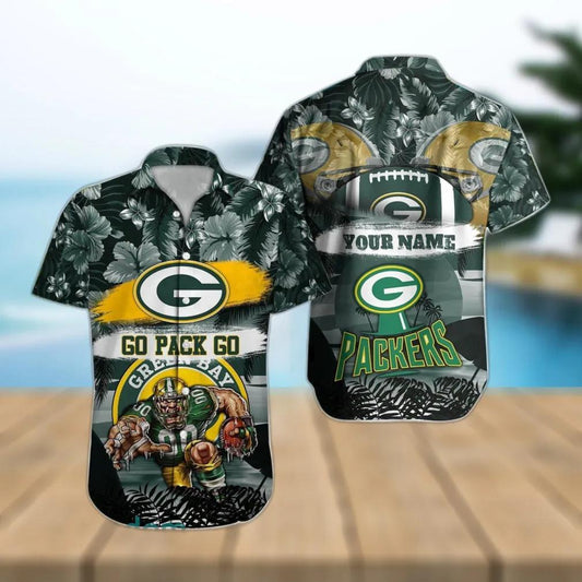Custom Green Bay Packers NFL Mascot Hawaiian Shirt, NFL Hawaiian Shirt Moonbestprint