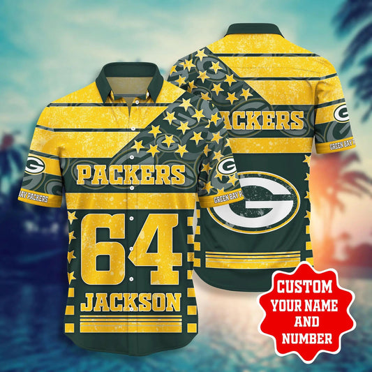 Custom Green Bay Packers Stars Hawaiian Shirt, NFL Hawaiian Shirt Moonbestprint