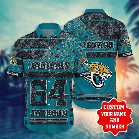 Custom Jacksonville Jaguars US Flag Star Hawaiian Shirt, NFL Hawaiian Shirt Moonbestprint