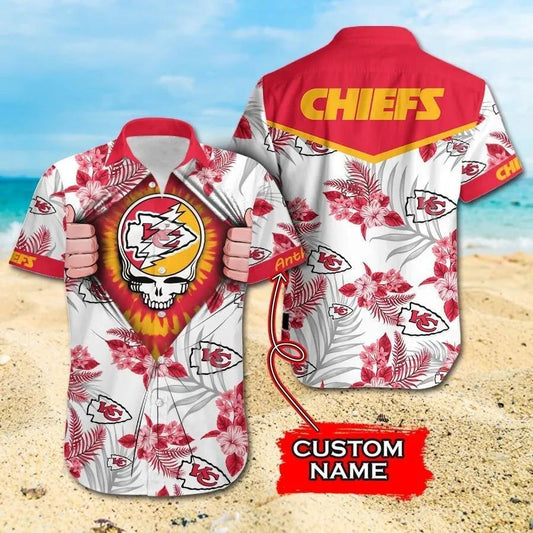 Custom Kansas City Chiefs Grateful Dead Hawaiian Shirt, NFL Hawaiian Shirt Moonbestprint