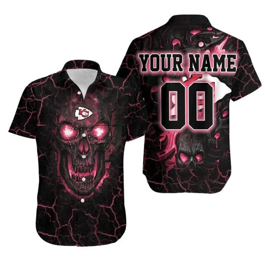 Custom Kansas City Chiefs Lava Skull Hawaiian Shirt, NFL Hawaiian Shirt Moonbestprint