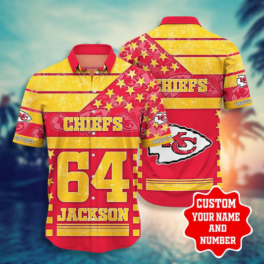 Custom Kansas City Chiefs Logo Star Hawaiian Shirt, NFL Hawaiian Shirt Moonbestprint