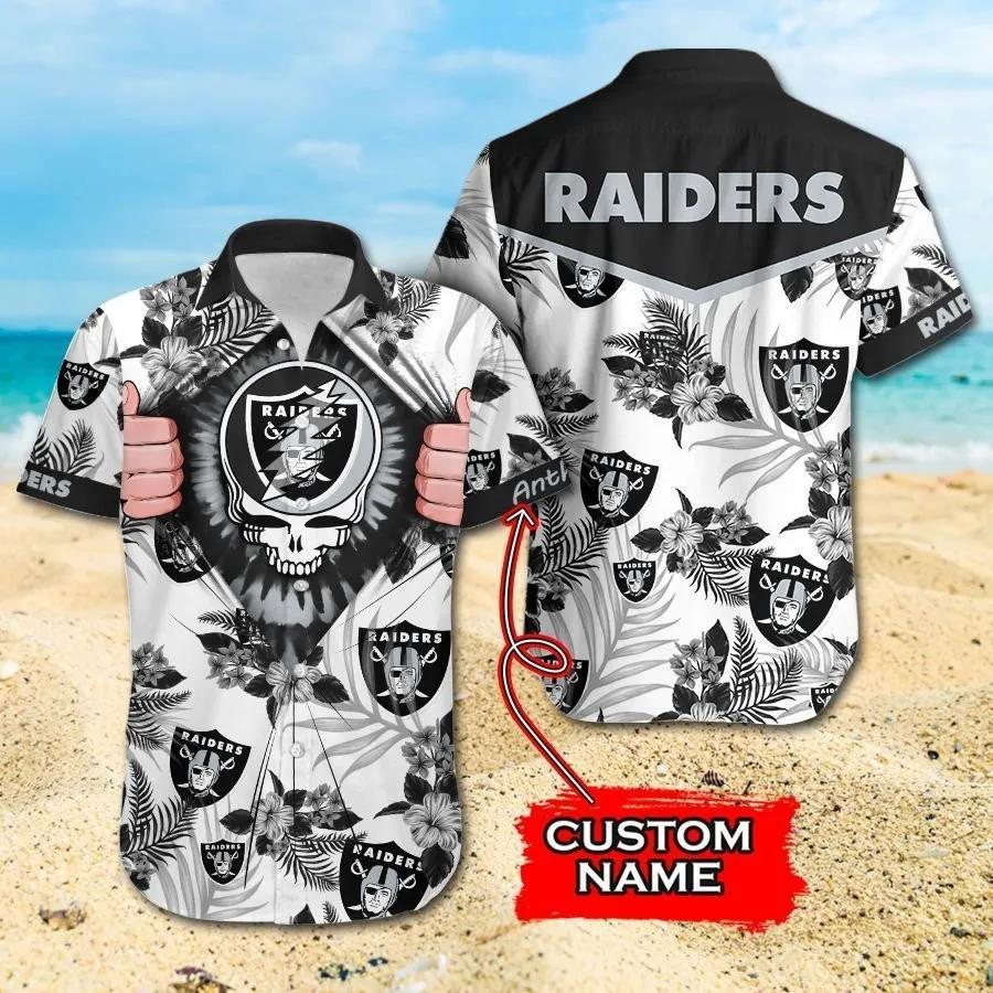 Custom Las Vegas Raiders Grateful Dead Hawaiian Shirt, NFL Hawaiian Shirt Moonbestprint