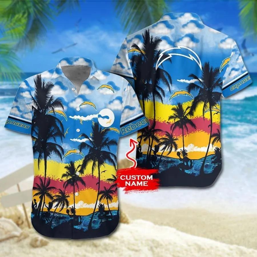 Custom Los Angeles Chargers Coconut Tree Colorful Hawaiian Shirt, NFL Hawaiian Shirt Moonbestprint