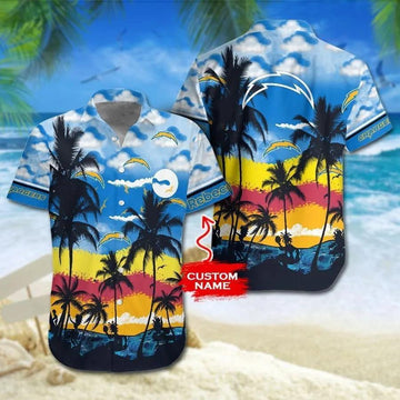 Custom Los Angeles Chargers Coconut Tree Colorful Hawaiian Shirt, NFL Hawaiian Shirt Moonbestprint