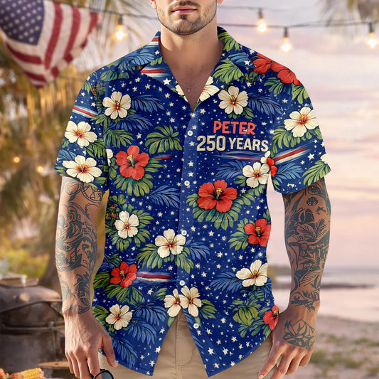 Custom Name 250 Years Semiquincentennial Eagles Tropical Hawaii Shirt, 250th Anniversary Gift Moonbestprint