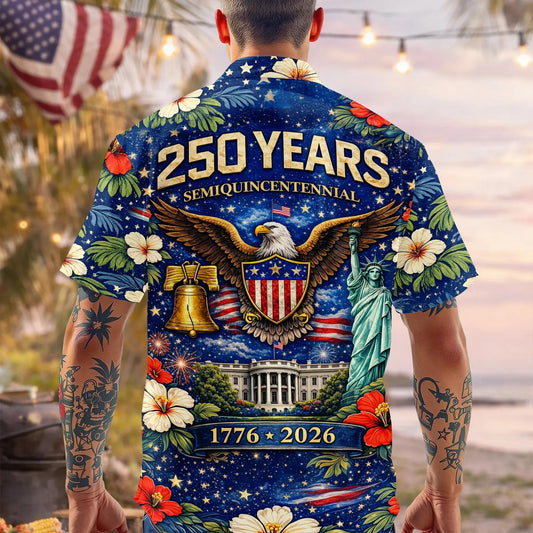 Custom Name 250 Years Semiquincentennial Eagles Tropical Hawaii Shirt, 250th Anniversary Gift Moonbestprint