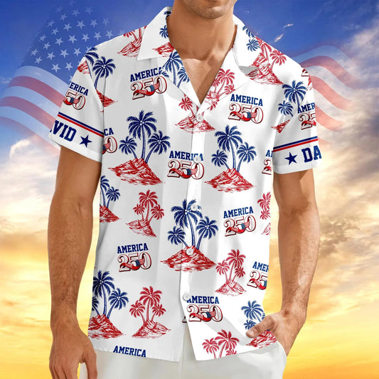 Custom Name America 250 Years Anniversary Hawaii Shirt, 250th Anniversary Gift Moonbestprint