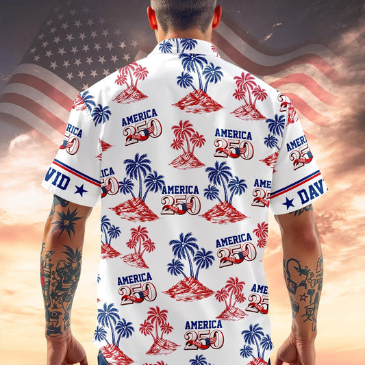 Custom Name America 250 Years Anniversary Hawaii Shirt, 250th Anniversary Gift Moonbestprint