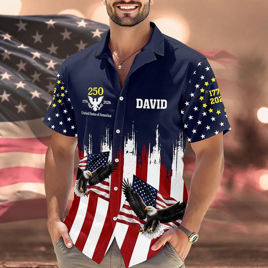 Custom Name America 250th Anniversary 1776-2026 Eagle Hawaii Shirt, 250th Anniversary Gift Moonbestprint