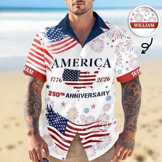 Custom Name America 250th Anniversary Hawaii Shirt, 250th Anniversary Gift Moonbestprint