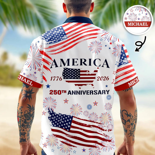 Custom Name America 250th Anniversary Hawaii Shirt, 250th Anniversary Gift Moonbestprint