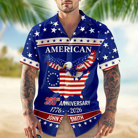 Custom Name American 250Th Anniversary Eagle Flag Hawaii Shirt, 250th Anniversary Gift Moonbestprint