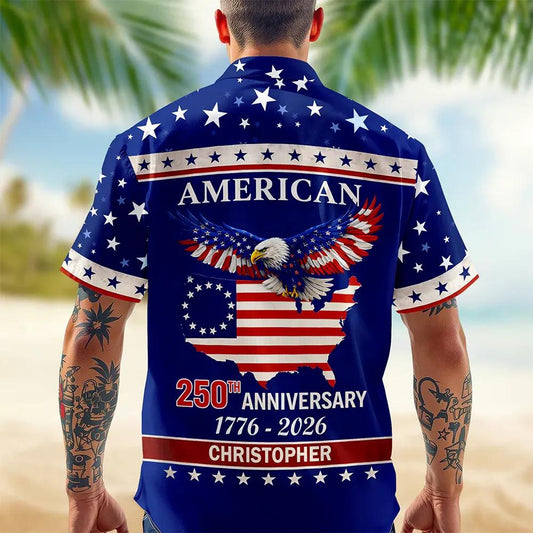 Custom Name American 250Th Anniversary Eagle Flag Hawaii Shirt, 250th Anniversary Gift Moonbestprint