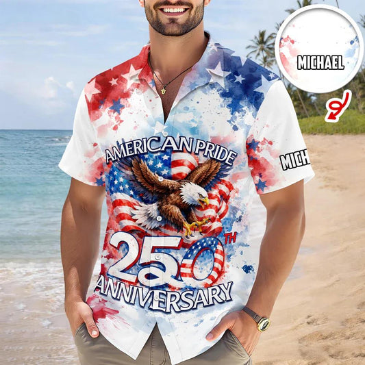 Custom Name American Pride Patriotic 250th Anniversary Eagle 1776–2026 Hawaii Shirt, 250th Anniversary Gift Moonbestprint