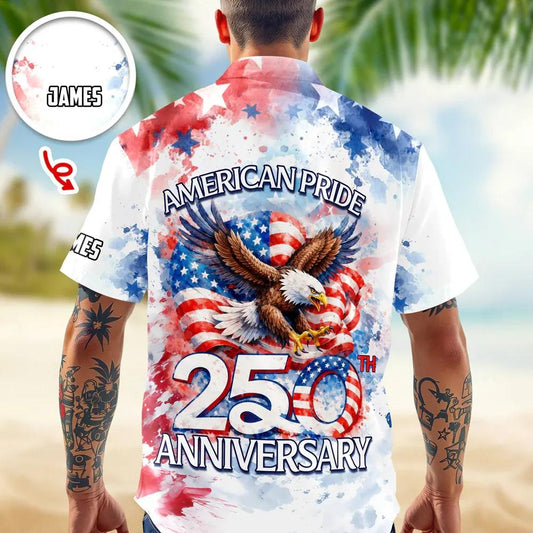 Custom Name American Pride Patriotic 250th Anniversary Eagle 1776–2026 Hawaii Shirt, 250th Anniversary Gift Moonbestprint