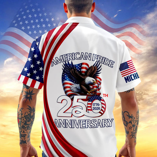 Custom Name American Pride Patriotic 250th Anniversary Eagle Hawaii Shirt, 250th Anniversary Gift Moonbestprint