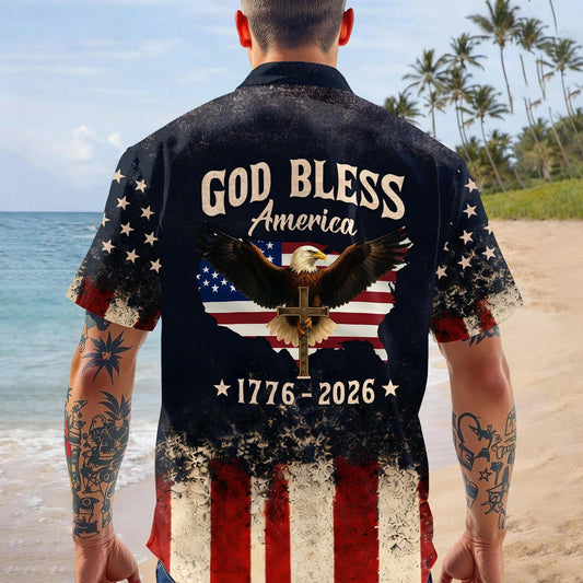 Custom Name God Bless America Eagle 1776–2026 Patriotic Hawaii Shirt, 250th Anniversary Gift Moonbestprint