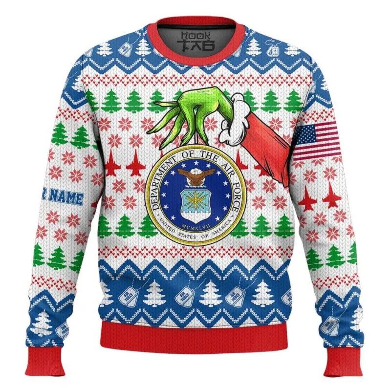 Custom Name Grinch x US Air Force Ugly Sweater, Grinch Holiday Sweater Moonbestprint
