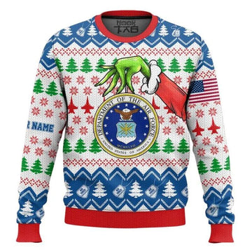 Custom Name Grinch x US Air Force Ugly Sweater, Grinch Holiday Sweater Moonbestprint