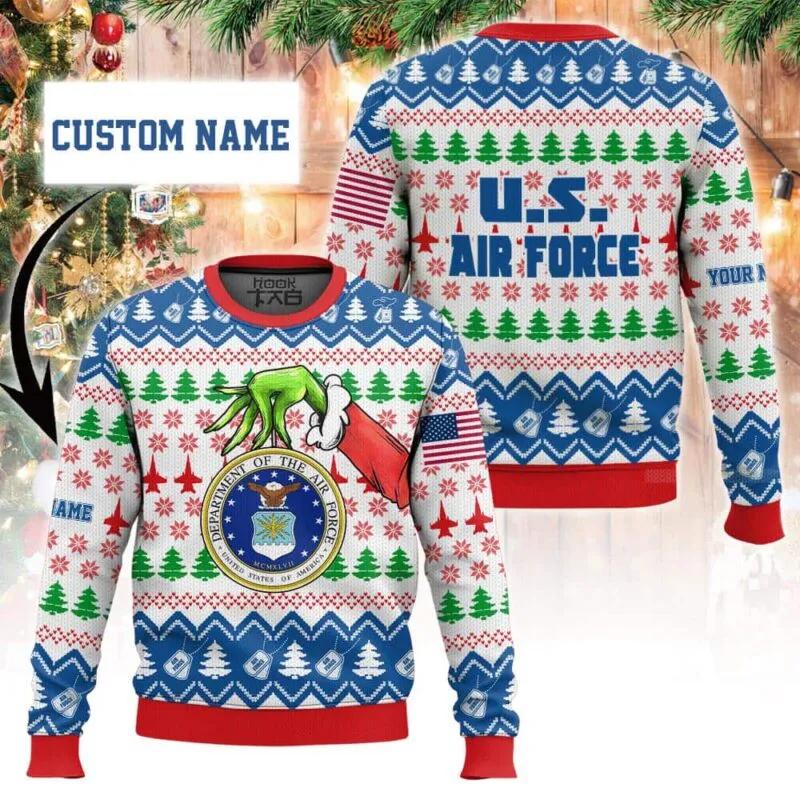 Custom Name Grinch x US Air Force Ugly Sweater, Grinch Holiday Sweater Moonbestprint