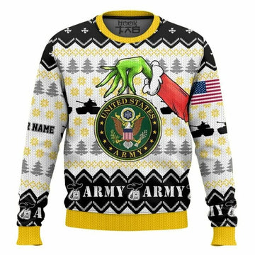 Custom Name Grinch x US Army Ugly Sweater, Grinch Holiday Sweater Moonbestprint