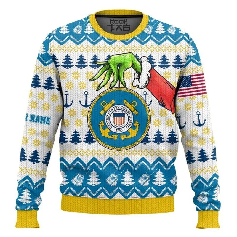 Custom Name Grinch x US Coast Guard Ugly Sweater, Grinch Holiday Sweater Moonbestprint
