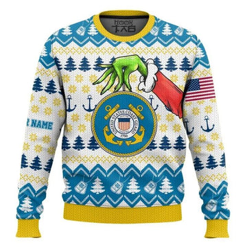 Custom Name Grinch x US Coast Guard Ugly Sweater, Grinch Holiday Sweater Moonbestprint