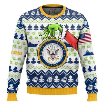 Custom Name Grinch x US Navy Ugly Sweater, Grinch Holiday Sweater Moonbestprint