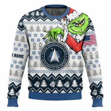 Custom Name Grinch x US Space Force Ugly Christmas Sweater, Grinch Holiday Sweater Moonbestprint