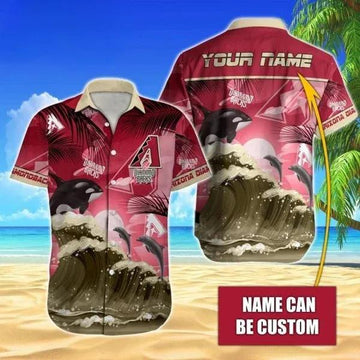 Custom Name MLB Arizona Diamondbacks Tropical Beach Whale 3D Hawaiian Shirt, MLB Hawaiian Shirt Moonbestprint