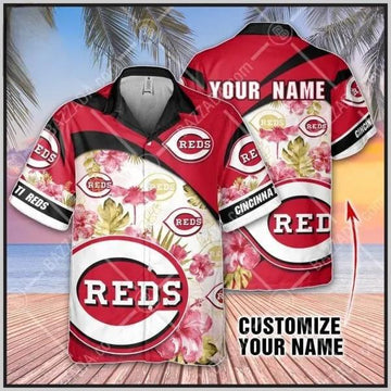 Custom Name MLB Cincinnati Reds Black And Red 3D Hawaiian Shirt, MLB Hawaiian Shirt Moonbestprint