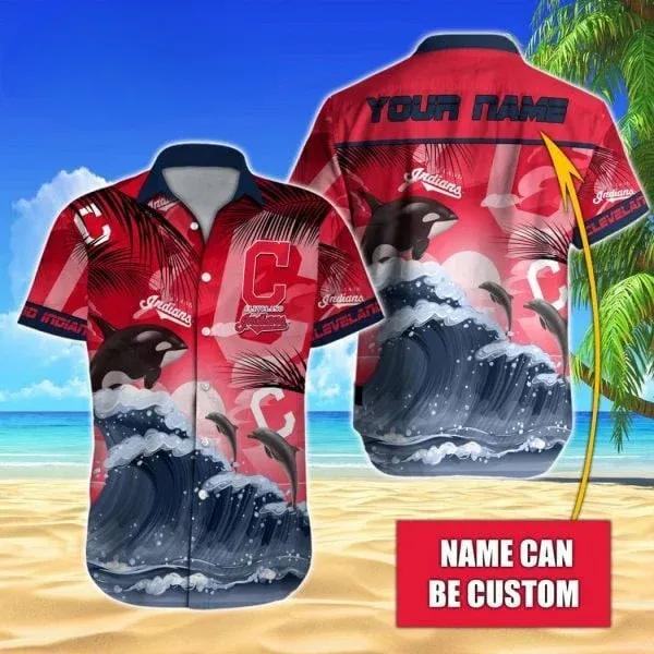 Custom Name MLB Cleveland Guardians Tropical Beach Whale 3D Hawaiian Shirt, MLB Hawaiian Shirt Moonbestprint