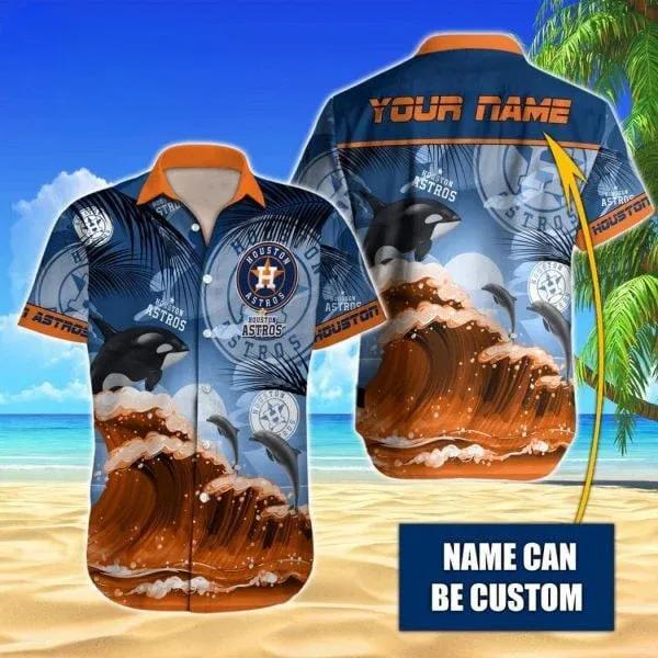 Custom Name MLB Houston Astros Tropical Beach Whale 3D Hawaiian Shirt, MLB Hawaiian Shirt Moonbestprint