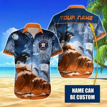 Custom Name MLB Houston Astros Tropical Beach Whale 3D Hawaiian Shirt, MLB Hawaiian Shirt Moonbestprint