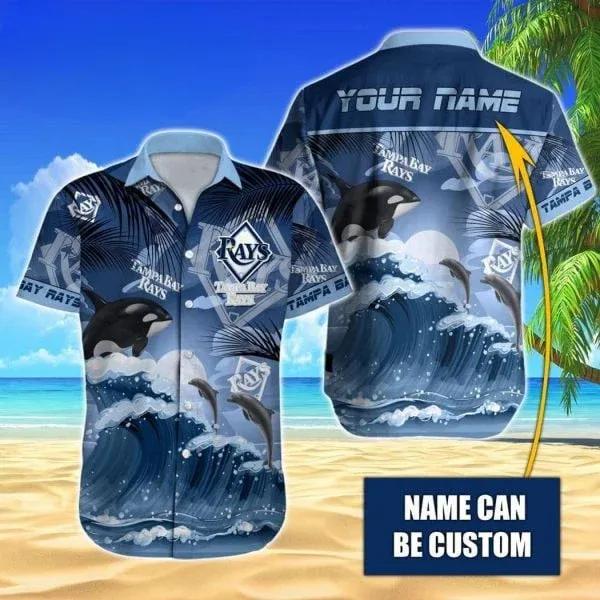 Custom Name MLB Tampa Bay Rays Tropical Beach Whale 3D Hawaiian Shirt, MLB Hawaiian Shirt Moonbestprint