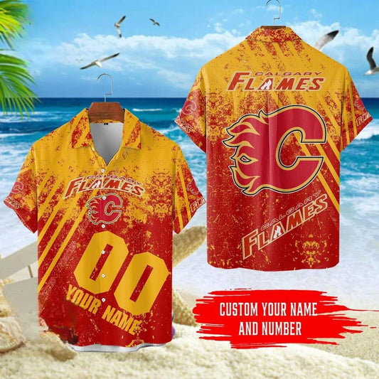 Custom Name Number Calgary Flames NHL Hawaiian Shirt, NHL Hawaiian Shirt Moonbestprint