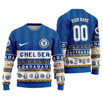 Custom Name & Number Chelsea Football Culb Ugly Christmas Sweater 2025 – Moonbestprint