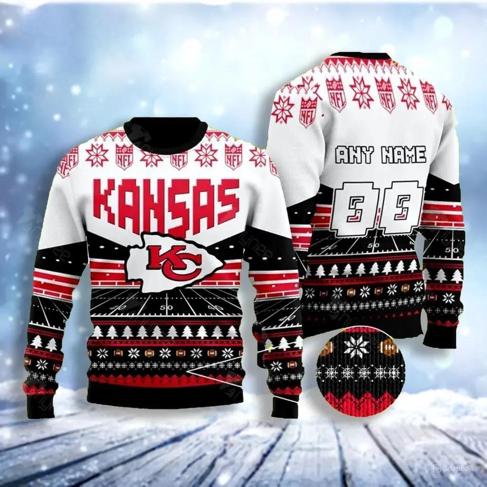 Custom Name Number  Kansas City Chiefs Ugly Christmas Sweater, NFL Christmas Sweater Moonbestprint
