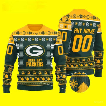 Custom Name Number Logo Green Bay Packers Ugly Christmas Sweater, NFL Christmas Sweater Moonbestprint