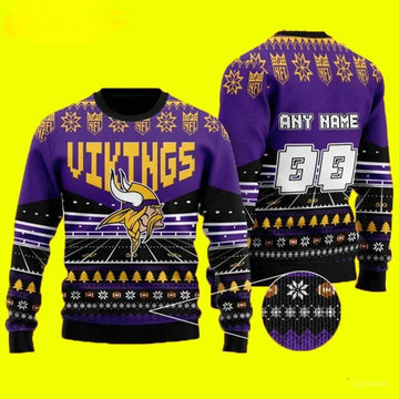 Custom Name Number Minnesota Vikings Ugly Christmas Sweater, NFL Christmas Sweater Moonbestprint