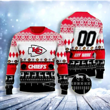 Custom Name Number Ugly Christmas Kansas City Chiefs Ugly Christmas Sweater, NFL Christmas Sweater Moonbestprint